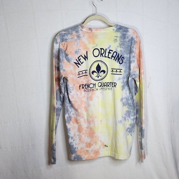 Southern Spirit Multi Color Blue Yellow Orange Tie Dye Cotton New Orleans Tee M - Picture 8 of 16